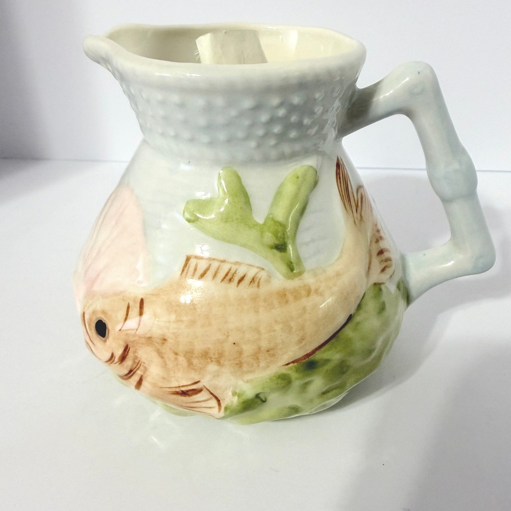 Shorter & Son Staffordshire England Hand Painted Fish Jug Ceramic Pitcher COA